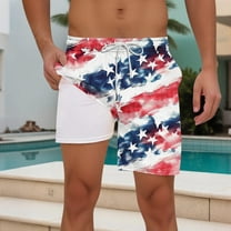 Jjayotai Mens George Shorts, Men's Independence Day Printed Shorts, Beach Shorts Lined Shorts with Compression Liner Pocket Elastic Waist Drawstring