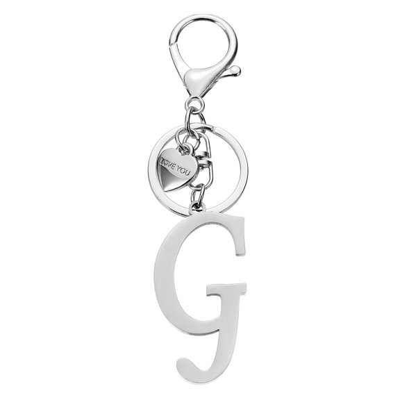 Uxcell Initial Letter G Keychain, Stainless Steel Heart Alphabet Key Ring, Silver
