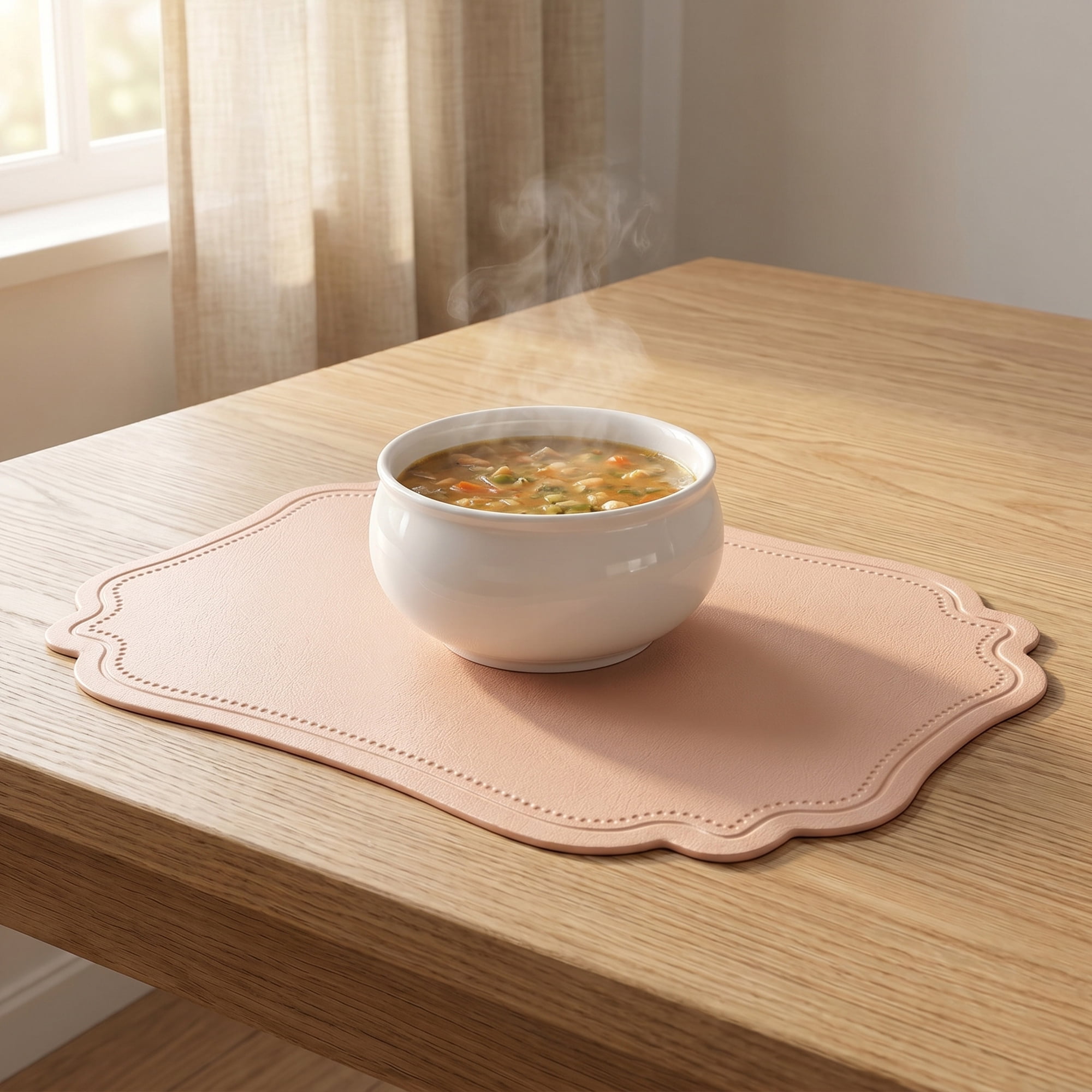 Unique Bargains Set of 6 Solid Placemats Leather Placemats for Kitchen Dining Pink