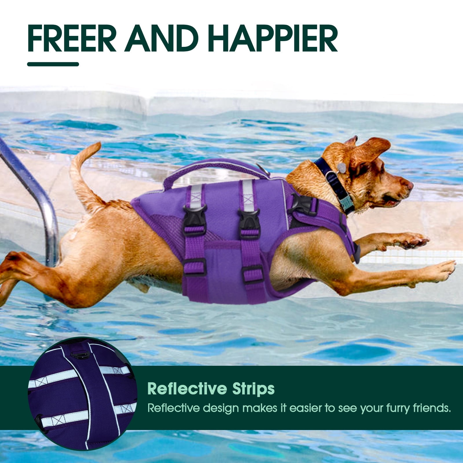 Kuoser Dog Life Jacket, High Flotation Dog Life Vest for Swimming Boating, Purple, S