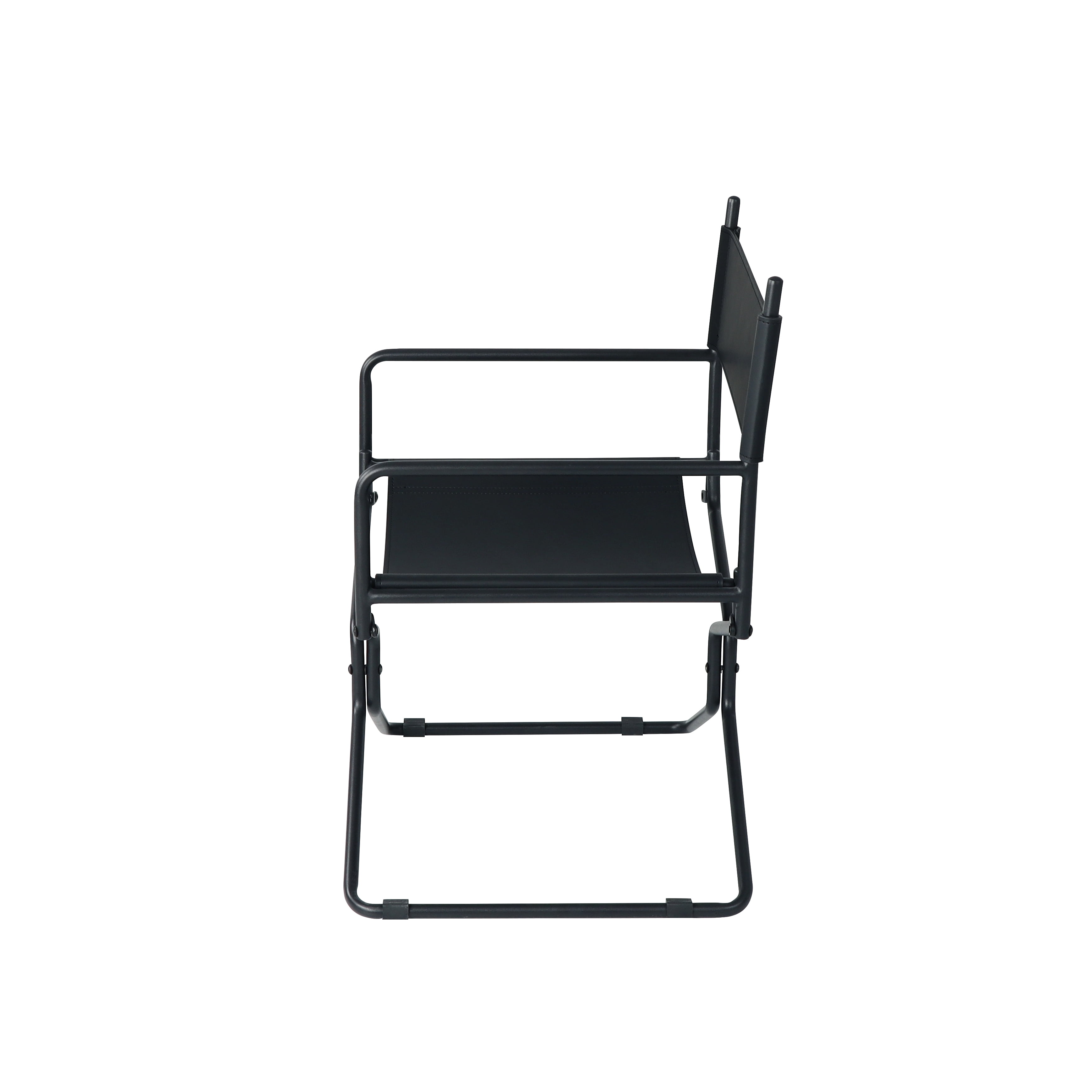 21-Inch Leather Director's Folding Camping Chair with Cup Holder and Backrest, Heavy Duty Outdoor Chair and Portable Seat for Fishing Lawn Sports, Black