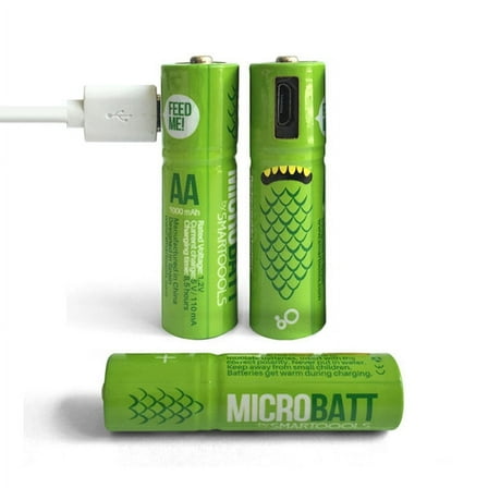 Smartoools USB Rechargeable Batteries 1.2V / 1000mAh Lithium Ion AA Battery with Micro USB Charging Cable - 2 Pack