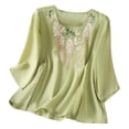 thumbnail image 2 of Womens Casual Summer T Shirts Crew Neck Basic Fashion Y2K Spring 2026 Linen Tops Half Sleeve Embroidered Print Tees, 2 of 8