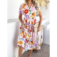 thumbnail image 5 of Women's Printed Johnny Collar Button Down Short Sleeve Midi Shirt Dress 70% viscose 30% lyocell fabric with relaxed fit, 5 of 21
