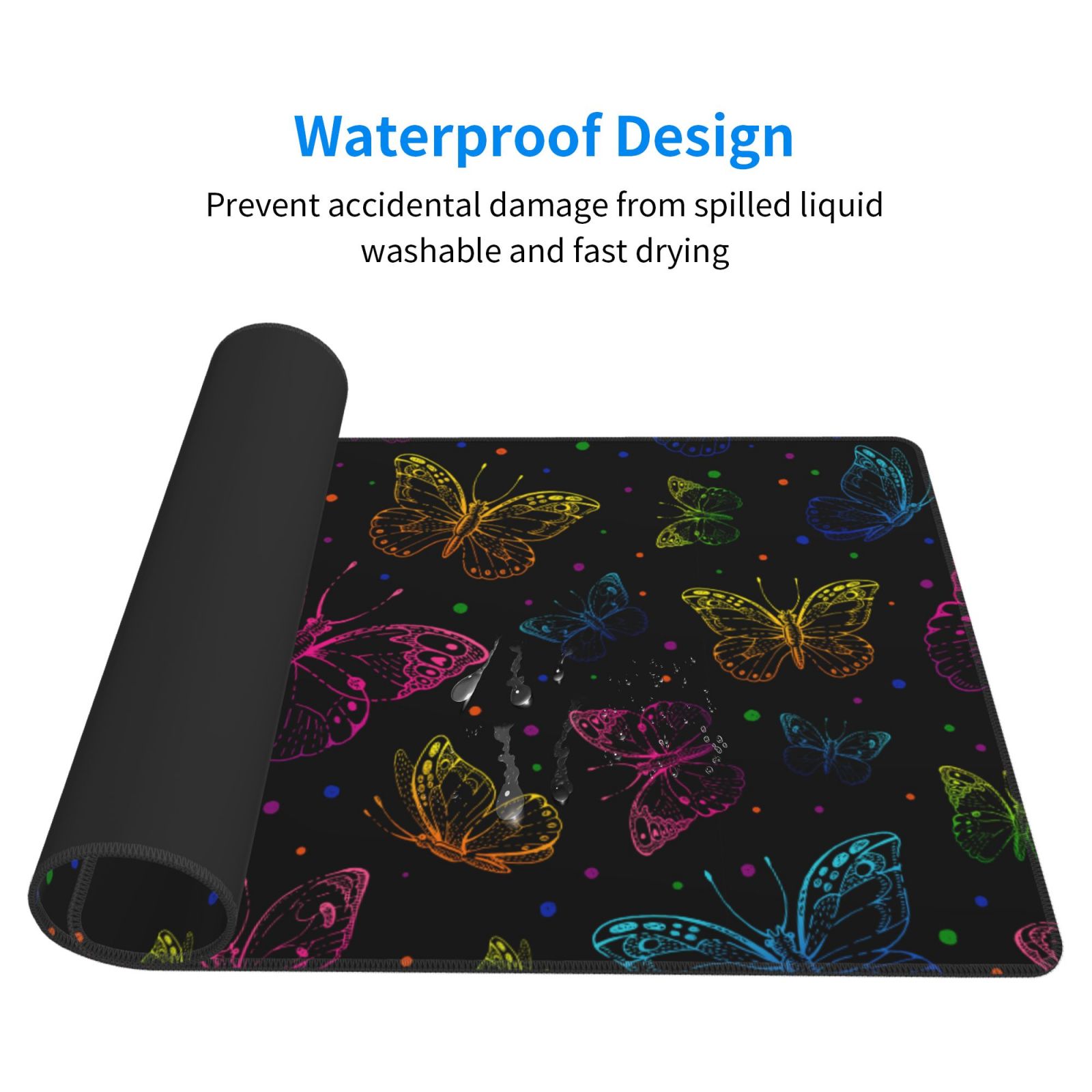 Rateoe Butterfly Print Mouse Pad - Extended Large Gaming Mousepad,Non-Slip Stitched Edge,16x29.5 Inch