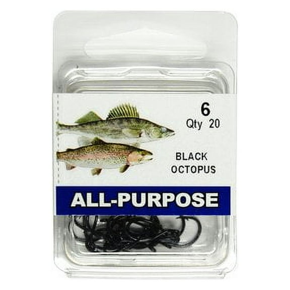 Eagle Claw ROCTW-6 Octopus Hook, Black, Size 6, 20 Pack
