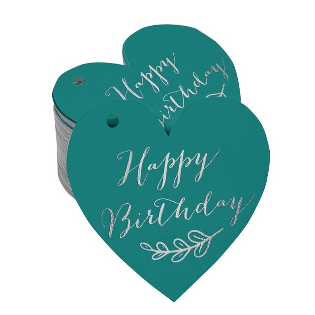 Inkdotpot 100 Pack Happy Birthday Favor Paper Tag Craft Real Silver Foil Hang Tag