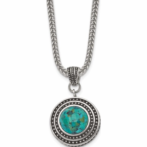 Stainless Steel Antiqued & Polished Imitation Turquoise With 2In Ext Necklace Made In China -Jewelry By Sweet Pea
