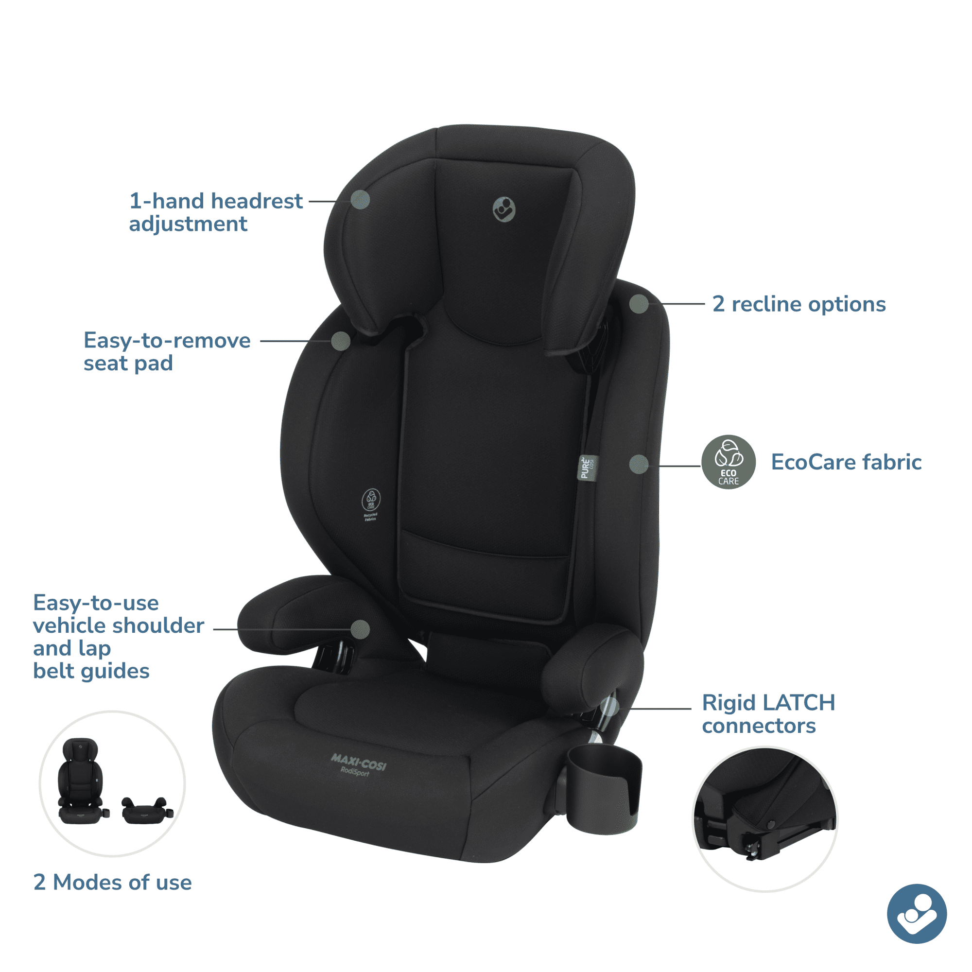 Maxi-Cosi RodiSport Booster Car Seat, Sea Shadow Black