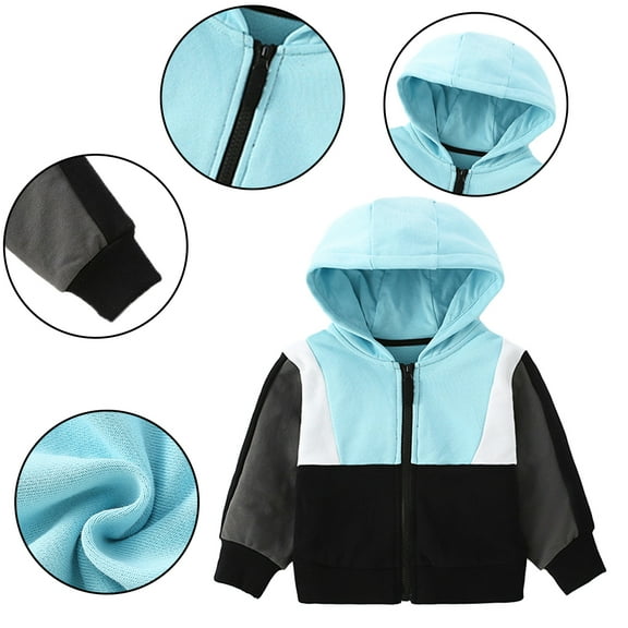 KYAIGUO Baby Kids Sweatshirt Jacket for Boys Colorblocking Hoodie Zip up Coats Toddler Spring Fall Cardigan Outwear, Size 1-8