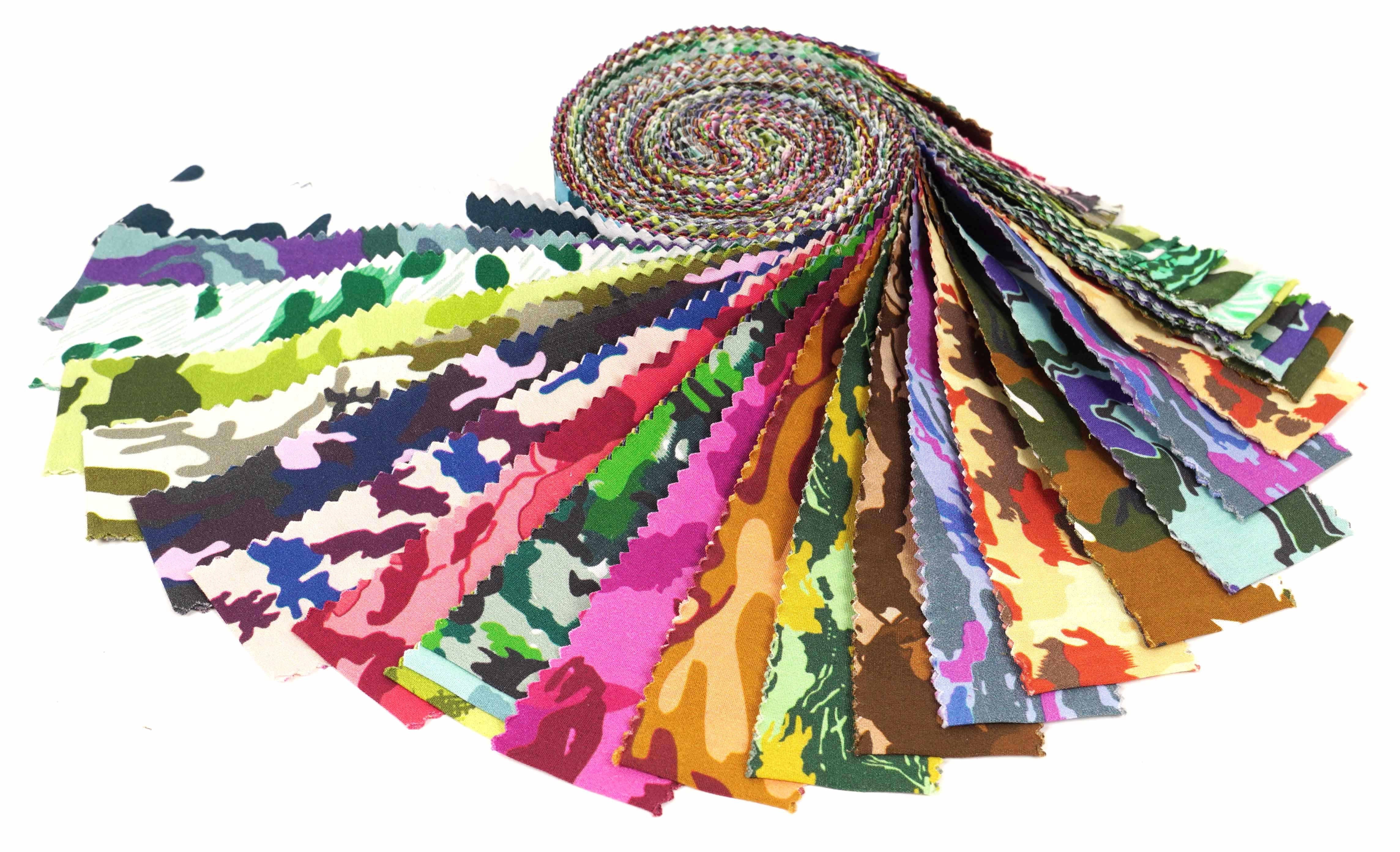 Soimoi 40Pcs Camouflage Print Precut Fabrics Strips Roll Up 1.5x42 inches Cotton Jelly Rolls For Quilting - Multicolor