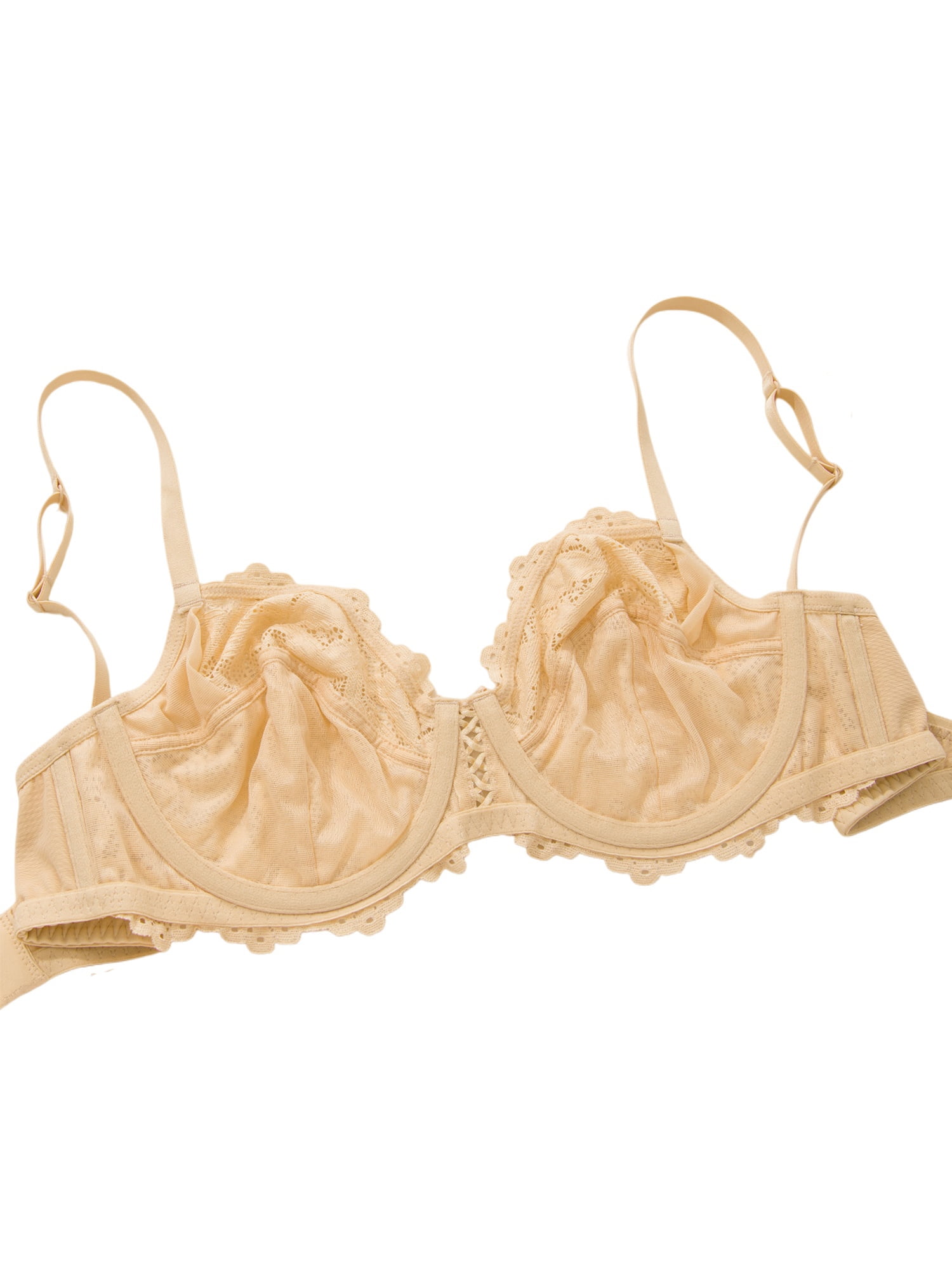 Deyllo Women's Push up Lace Bra Unlined Full Figue Plus Size Wired Support Unpadded See-Though Bra, Dark Nude 34B
