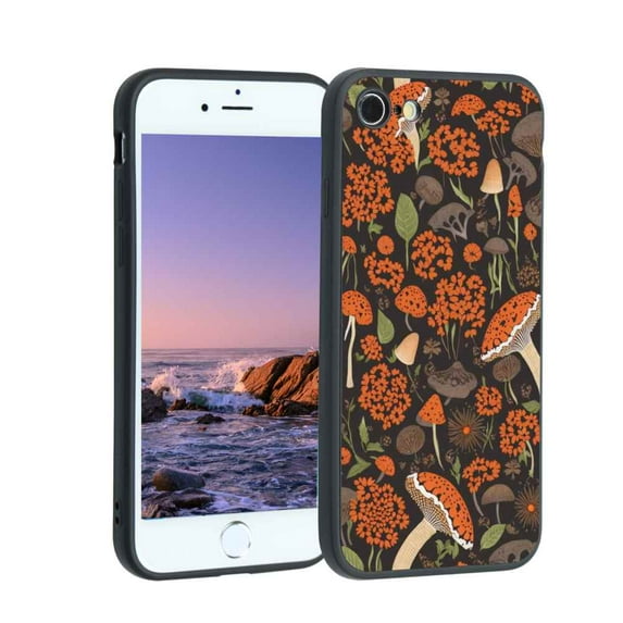 Black-Orange-Goth-Flowers-Shrooms-Cottagecore-Mushrooms-Forest-12 Phone Case, Degined for iPhone 8 Case Men Women, Flexible Silicone Shockproof Case for iPhone 8
