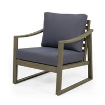 Barclay Acacia Wood Outdoor Club Chair with Cushion, Gray and Dark Gray