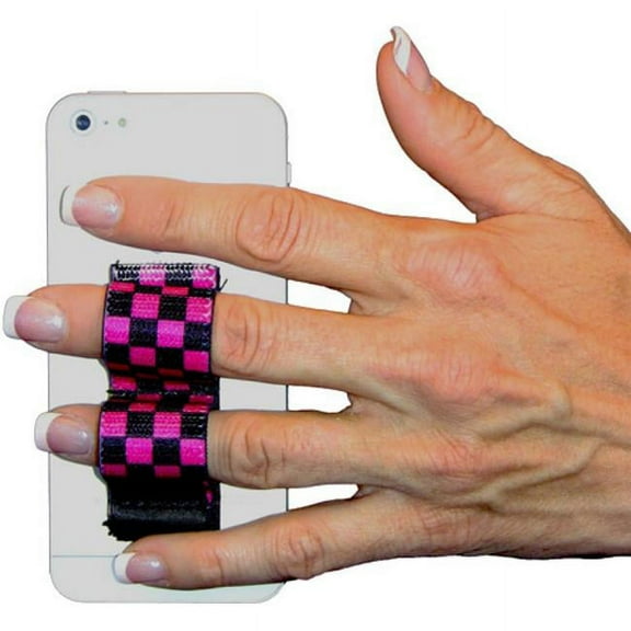 LAZY-HANDS 201475 2-Loop Phone Grip - Small, Black & Pink Checkers