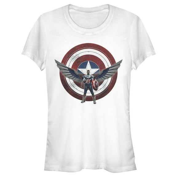 Junior's Marvel The Falcon and the Winter Soldier Sam Wilson Shield  Graphic Tee White Medium