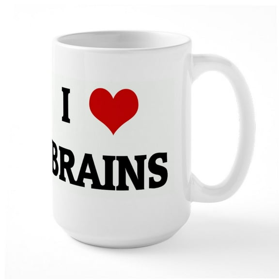 CafePress - I Love BRAINS - 15 oz Ceramic Large White Novelty Mug