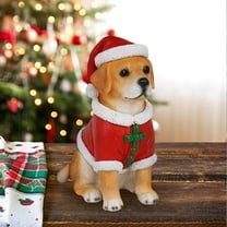 Cute Christmas Dog Resin Figurine – Festive Puppy with Santa Hat Tabletop Collectible, Holiday Shelf-Sitter and Winter Desk Decoration