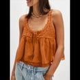 thumbnail image 4 of Camiseta Sin Mangas con Ribete de Encaje para Mujer, Estilo Y2K, con Lazo Frontal, Semitransparente, , Sin Mangas, con Cuello Redondo y Holgada. Marrón L, 4 of 9