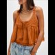 thumbnail image 4 of Camiseta Sin Mangas con Ribete de Encaje para Mujer, Estilo Y2K, con Lazo Frontal, Semitransparente, , Sin Mangas, con Cuello Redondo y Holgada. Marrón M, 4 of 9