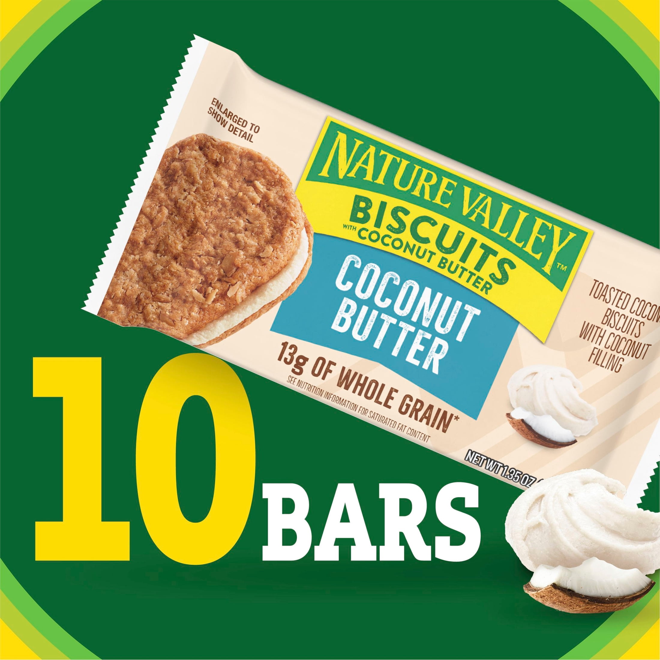 (3 pack) Nature Valley Biscuit Sandwiches, Coconut Butter, Snack Bars, 10 Bars, 13.5 oz