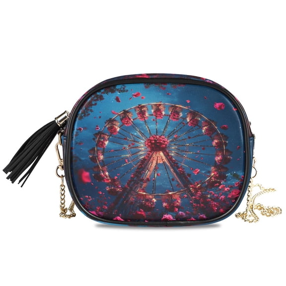 Womens Casual Chain Shoulder Bag Simple style Roses Of Ferris Wheel Pattern Crossbody Bag