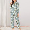 thumbnail image 2 of Pajama Sets for Women 2 Pcs, Tulips Flowers Blue Button Down Long Sleeve Sleepwear Lounge PJ Sets, 2 of 6