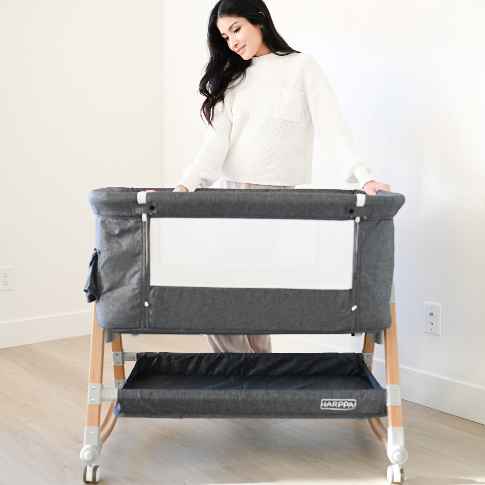 HARPPA 3 in 1 Baby Bassinet Bedside Sleeper, Height Adjustable, Easy Folding, Gray