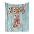 thumbnail image 1 of Letter T Soft Flannel Fleece Throw Blanket, Letter T with Freshwater Invertebrates on Weathered Wood Planks, Cozy Plush for Indoor and Outdoor Use, 60" x 80", Dark Coral Pale Blue, by Ambesonne, 1 of 6