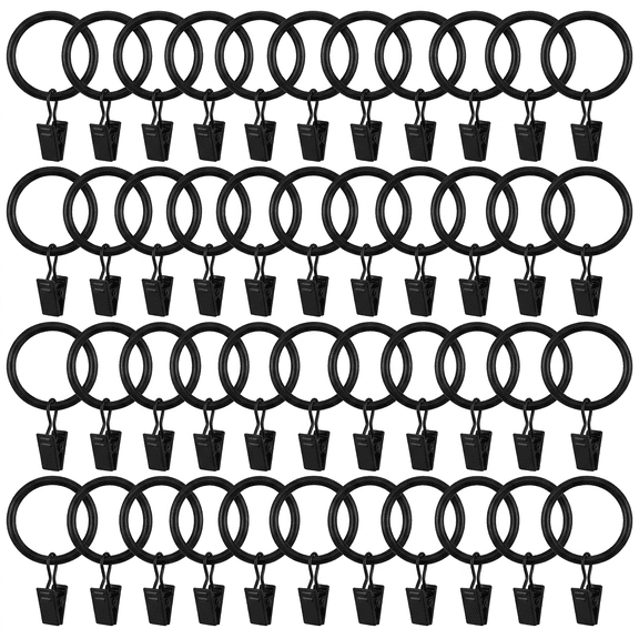 TAVENE 44Pack Curtain Rings with Clips Hooks, 2in Interior Diameter Curtain Hangers Clips, Rustproof Metal Stainless Steel Drapery Rings, Fits Diameter 1.8 in Rod, Vintage Black