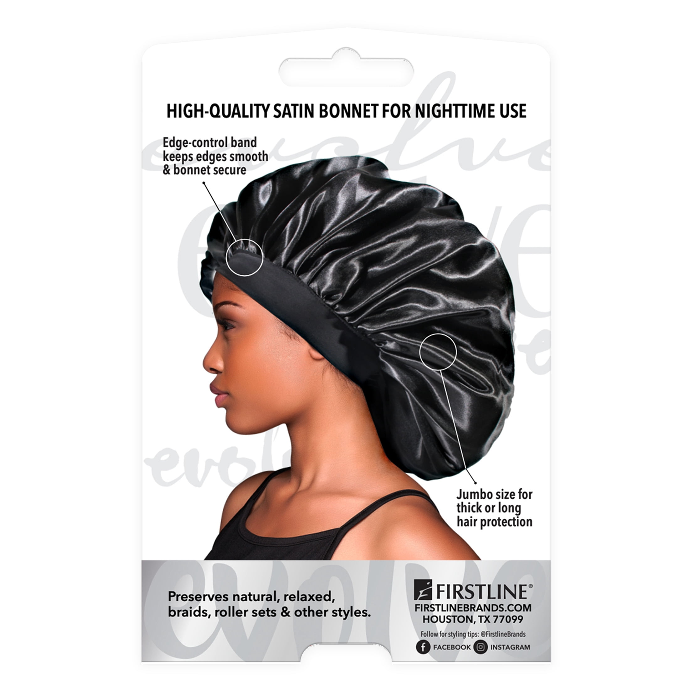 Evolve Jumbo Satin Bonnet, Black