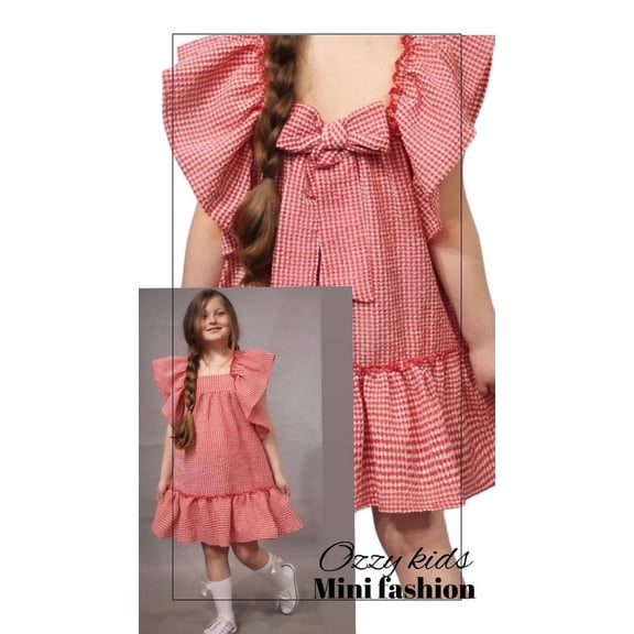 Flutter Sleeve Girl's Dress, Summer Seersucker Style Dress