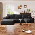 thumbnail image 3 of Muumblus 107" Cloud Sectional Sofa with Left Chaise, Cozy L-Shaped Modular Sofa, Plush Corduroy Sleeper Bed Couch, No Assembly Required, Black, 3 of 9