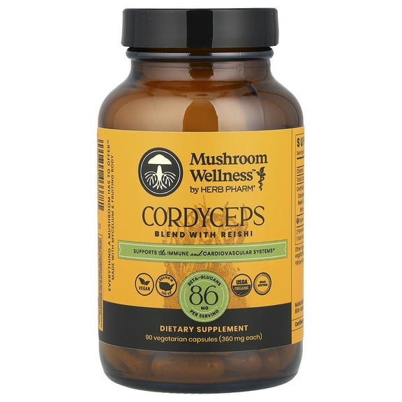 Herb Pharm Mushroom Wellness™, Cordyceps, Blend with Reishi, 90 Vegetarian Capsules