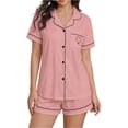 thumbnail image 1 of Womens Casual Rompers Summer Short Sleeve Polo V Neck Button Down Loose Fit Short Jumpsuits with Pockets, 1 of 5