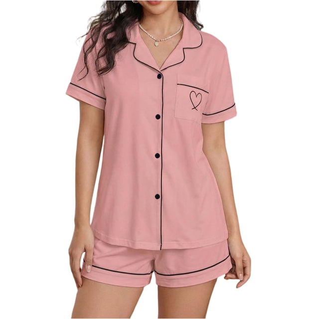 Womens Casual Rompers Summer Short Sleeve Polo V Neck Button Down Loose Fit Short Jumpsuits with Pockets