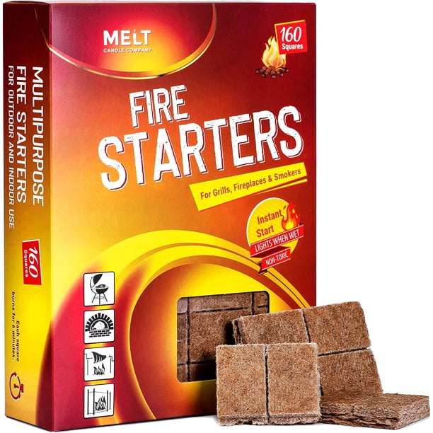 Melt Candle Company Fire Starters - 160 Squares Charcoal Starter for Grills, Campfires, Fireplaces, and Smokers