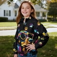 thumbnail image 4 of COEQINE Fashion Girls Quarter Zip Sweatshirt with Collar, Long Sleeve Loose Fit Pullover, Printed Polyester Tops, Machine Washable for 13-14 Year Olds, Dachshund Sunglasses Paw Black, 4 of 7