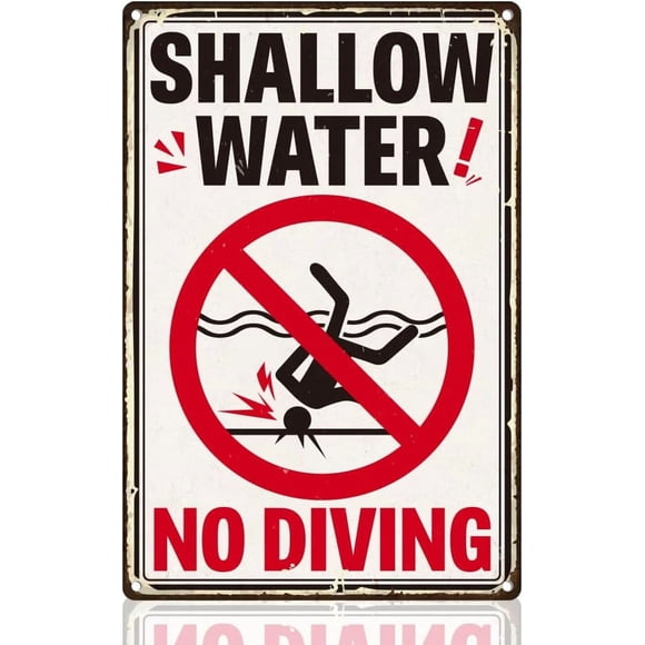 No Diving Vintage Wall Decor Metal Tin Sign 8" x 12" Swimming Pool Warning Wall Art Poster for Water Park Beach Home Swimming Pool Office Clubs Outdoor Decor Gift