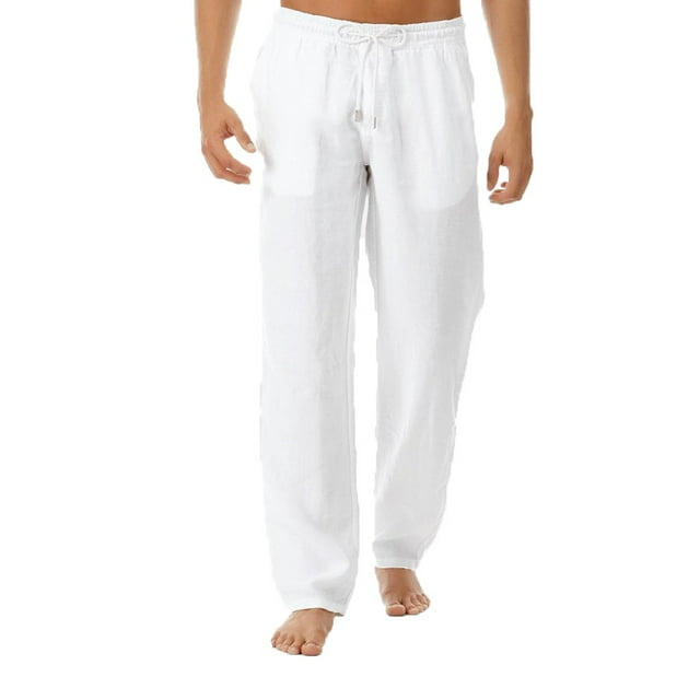Pantalones de lino con cordón para hombre de qucoqpe, pantalones casuales holgados de playa de verano
