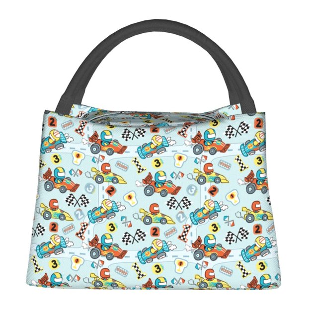 Lukts Cartoon Car Racing Pattern Small Lunch Bag for Men Women Insulated Lunch Box Mini Lunchbox Portable Lunch Cooler Bag,Reusable Snack Bag