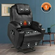 Fairyland Power Lift Chair Electric Recliner Faux Leather Heated Vibration Massage Sofa Black