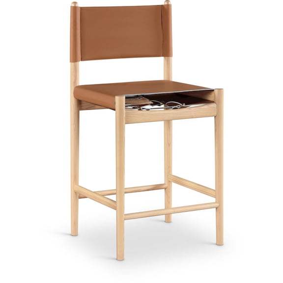 Meridian Furniture Rawlins Cognac Vegan Leather Upholstered Counter Stool
