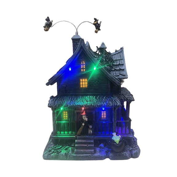 Haunted Hill Farm Halloween Decoration Haunted House with Flying Witches Warm White 1-Ft.