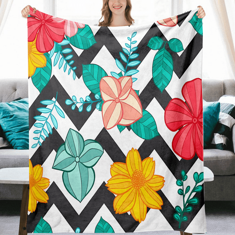 Printed Floral Striped Bed Blanket With Pillowcases For Office, Bed, Sofa  Fuzzy Cozy Microfiber Blanket Teenage Girl Gifts Throws Blanket For Kids  Girls Boys 