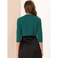 thumbnail image 3 of DARING DIVA Collarless Pleated Open Front Cropped 3/4 Sleeve Shrug Top L Dark Green, 3 of 6