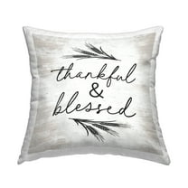 Stupell Industries Thankful & Blessed Wheat Sprigs Square Decorative Printed Throw Pillow, 18 x 18,
