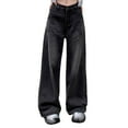thumbnail image 2 of Olyvenn Women Wide Leg Jeans Mid-Low Waist Baggy Jeans Loose Boyfriends Jeans Y2K 90s Straight Leg Denim Pants Black S, 2 of 4