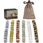 60 Pieces Translucent Chinese Checkers Glass Marbles with Petal Design - 14 Millimeters