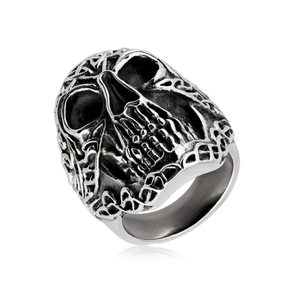 West Coast Jewelry Men's Antiqued Finish Celtic Skull Stainless Steel Ring